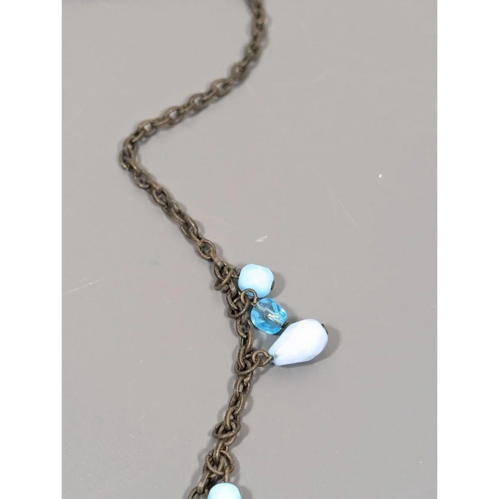 Vida Jewels Blue Rhinestone‎ Medallion Necklace Bronze Boho 21